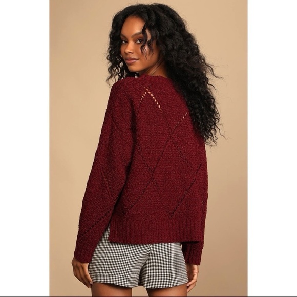 LULUS DIAMOND IN THE ROUGH WINE RED KNIT SWEATER - Picture 3 of 9
